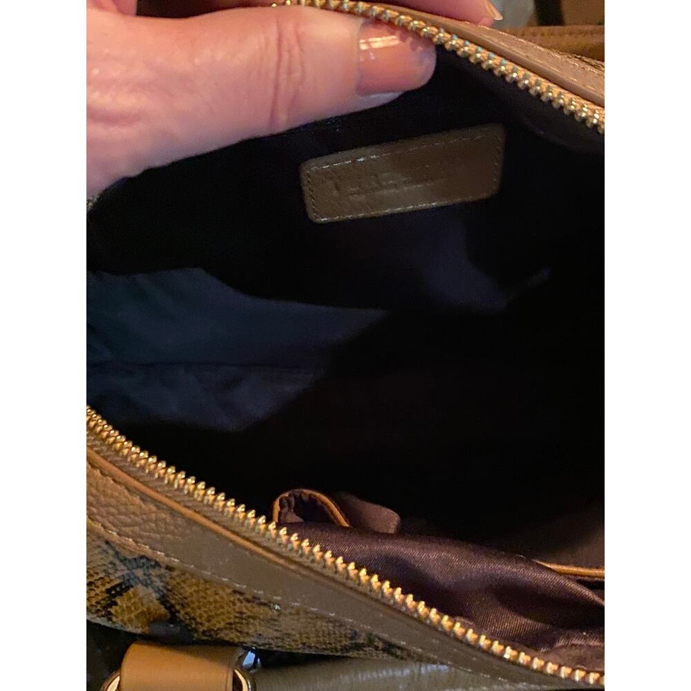 Terzetto Leather Satchel Bag Purse Brown Embossed Snakeskin Animal Print NWT - Picture 8 of 11
